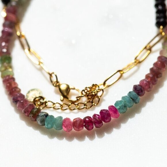 Gemstone Beaded necklace for FALL BEAUTIFUL Watermelon Tourmaline Necklace Gold - Picture 13 of 15